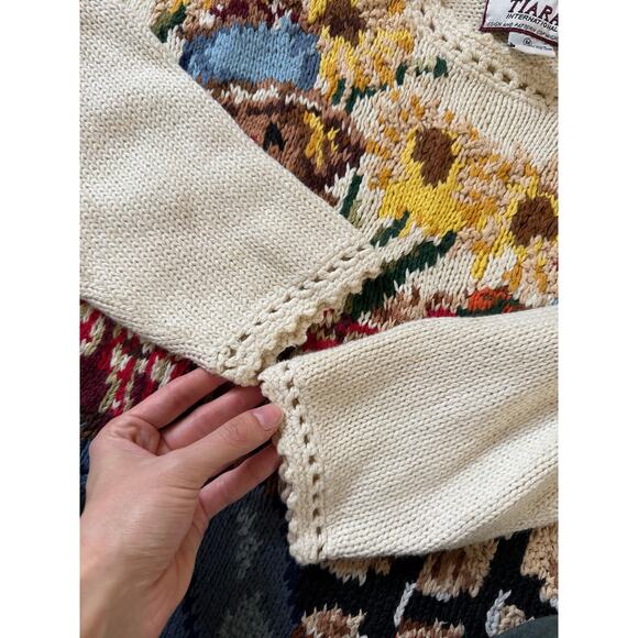 Vintage Y2K 90s Tiara Knit Fall Scarecrow Pumpkin Patch Sunflower Farm Sweater - Picture 5 of 9